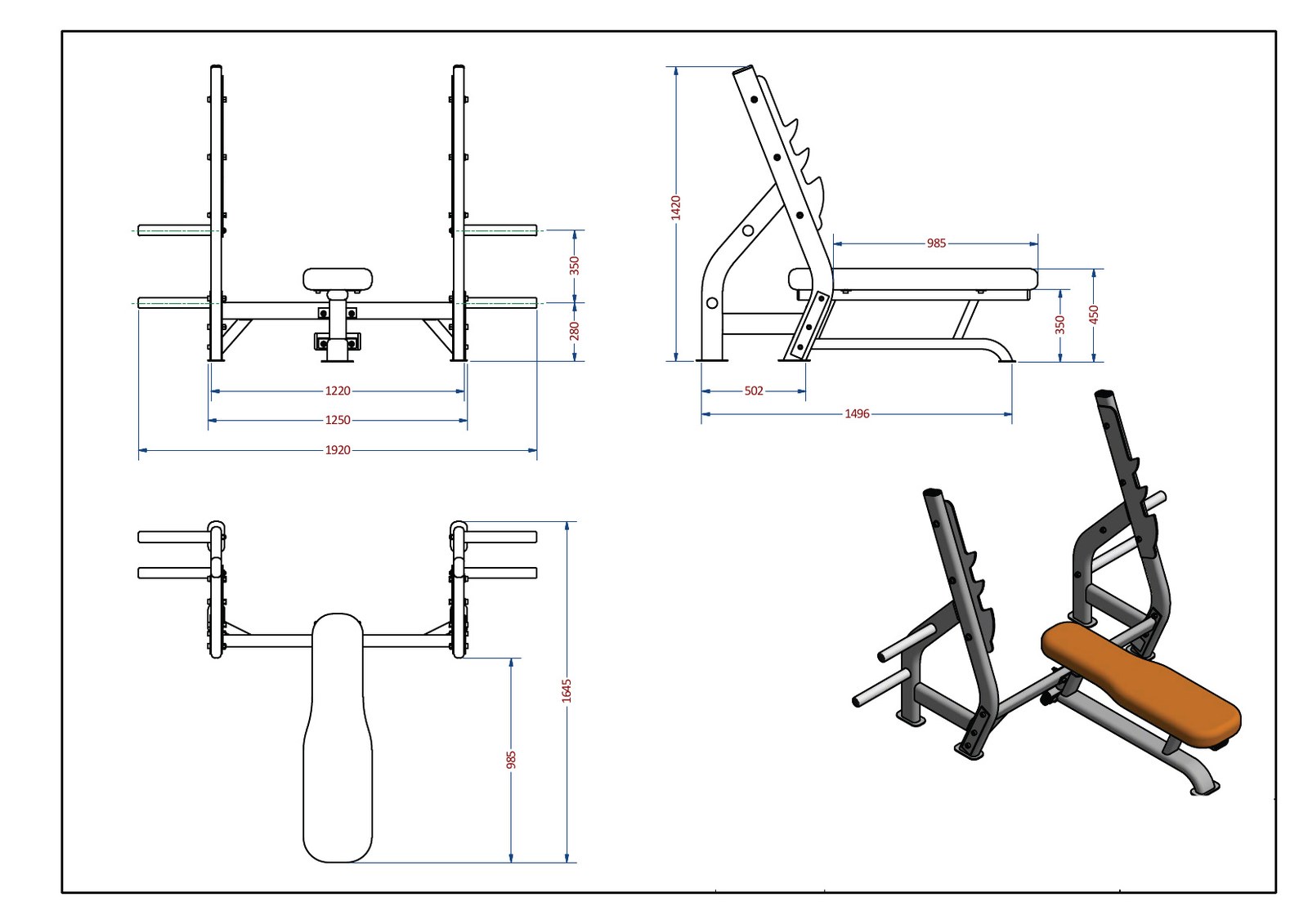 Plano técnico de banca plana olímpica