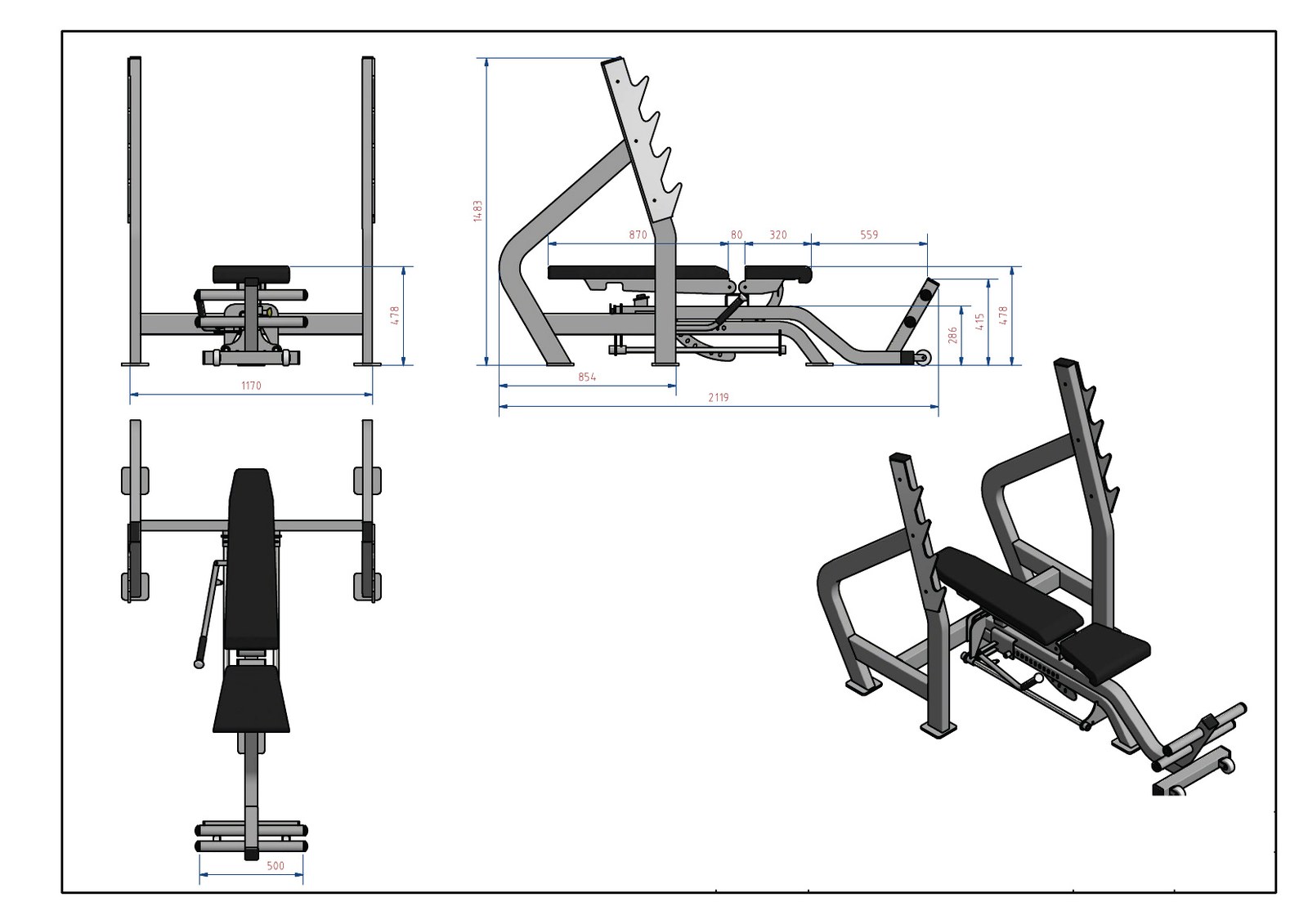 Plano técnico de banca olímpica regulable