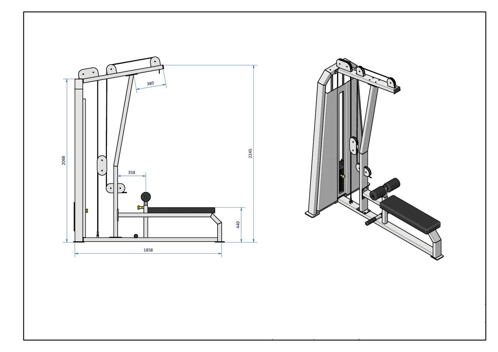 Plano técnico de polea alta y baja